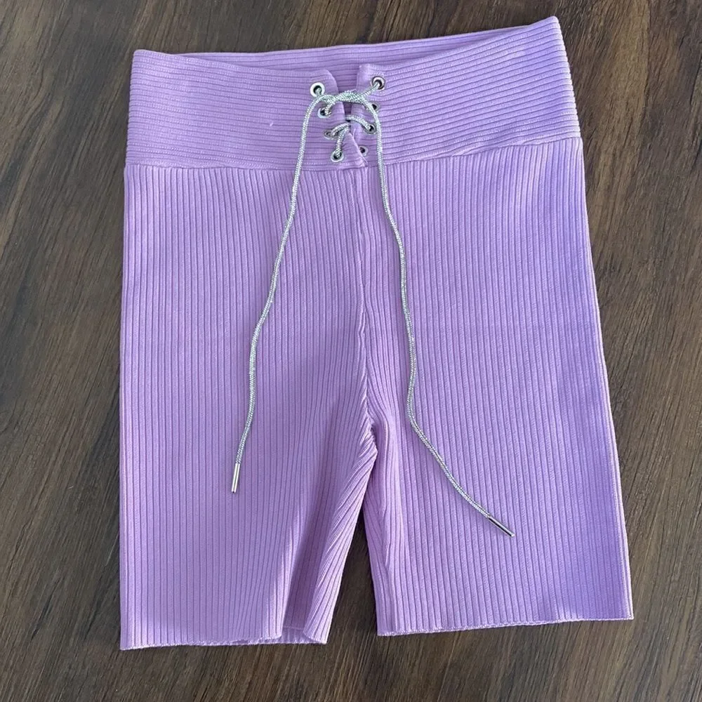 Purple Ribbed Bike Shorts - Picture 2 of 4
